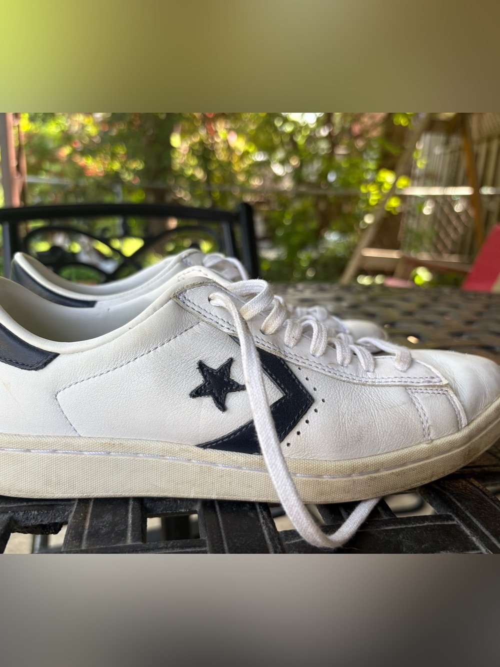 Vintage Converse Pro White Leather sneakers with Navy Blue Star Chevron